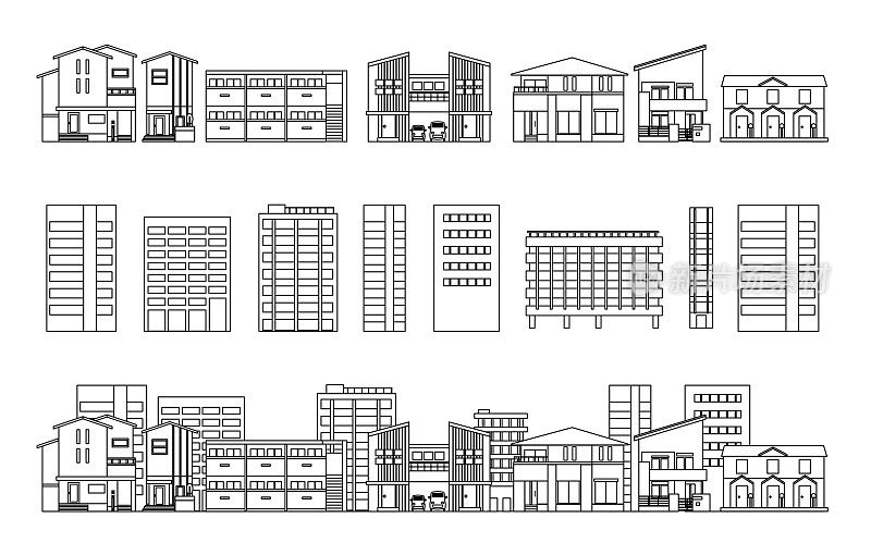 Architecture building residential building line drawing